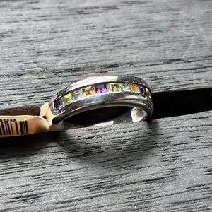 💎 NWT .925 Sterling Silver Multi-Gemstone Channel Band Ring – Size 6